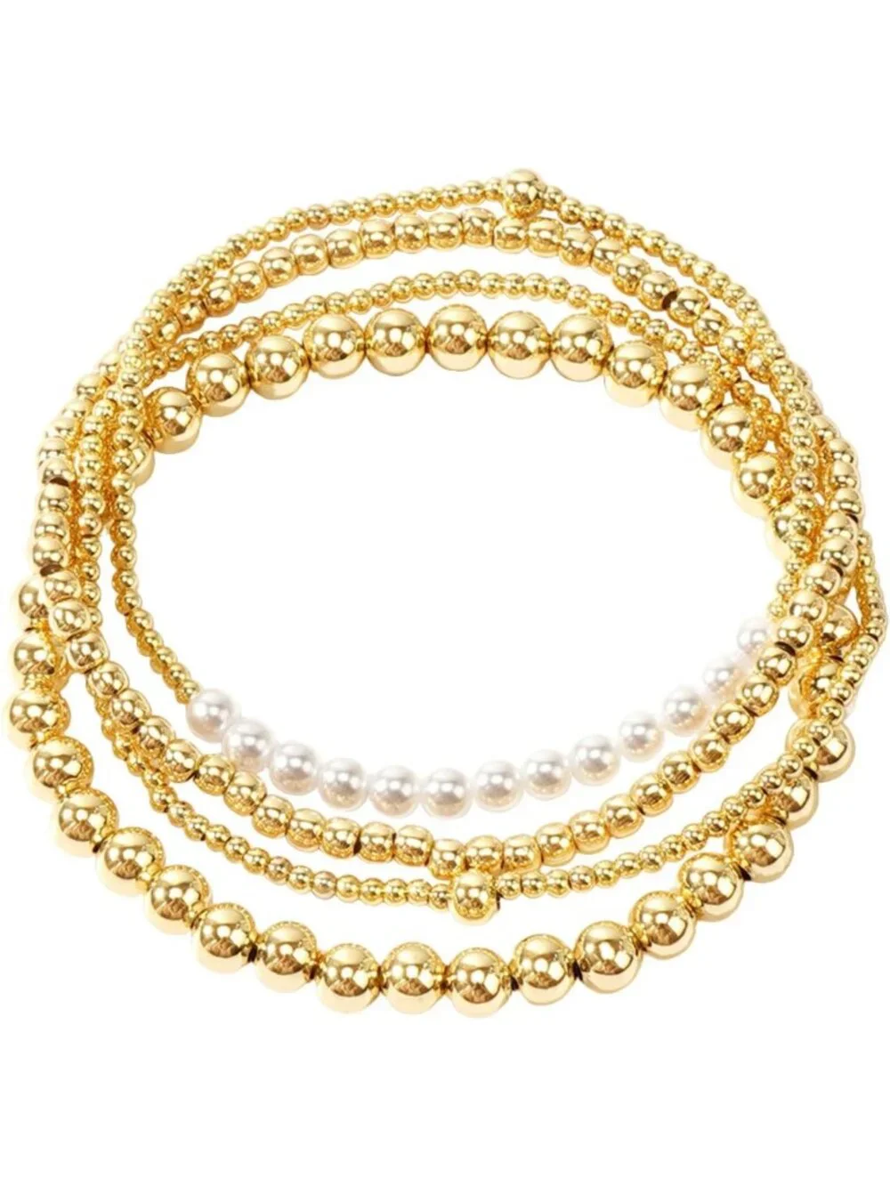 14K Gold Plated Beaded Bracelet Stack Set for Women | Stretch Boho Ball Jewelry